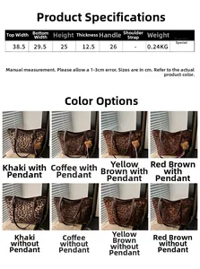 Size chart and color selection for leopard print tote bag with dimension details