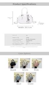 Detailed size guide and multi-color options for the minimalist PU leather Boston handbag