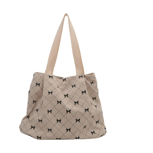 Borsa tote capiente in velluto a coste con motivi a fiocco e rombi per donna