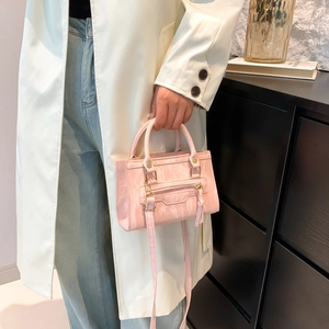 Pink marble texture mini handbag with gold hardware and detachable strap for women