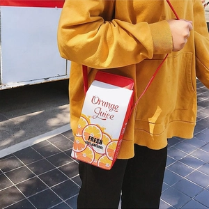 Sac à bandoulière créatif en forme de brique de jus d'orange en similicuir pour femme