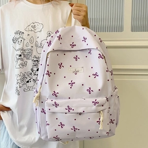 Lässiger Bedruckter Nylon Rucksack Für Damen Schleife Punktmuster Schultasche Große Kapazität Reise Daypack Für Studenten