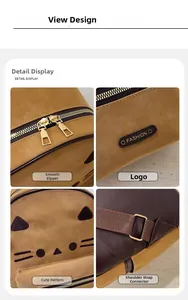 Detail view of smooth metal zippers and adjustable strap rings on a cat backpack