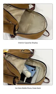 Detail view of the large capacity interior of the vintage cat backpack for daily storage