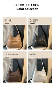 Collage of woven texture shoulder bags in khaki, black, brown, and white colors