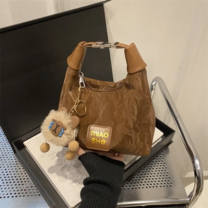 Korean Minimalist Pleated PU Leather Dumpling Bag For Women Retro Solid Color Crossbody Shoulder Bag Daily Storage Handbag