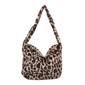 Sac à épaule en peluche léopard avec grande capacité et fermeture éclair chic
