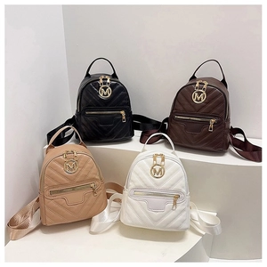 Women Fashion Mini Backpack Quilted Chevron PU Leather Gold M Metal Logo Zipper Small Shoulder Bag Daily Travel Casual Daypack