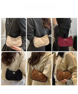 Collage of quilted suede shoulder bags in various colors worn by models for daily style