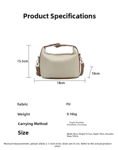 Detailed size chart for the PU handbag showing dimensions 18x15.5x10cm and strap length