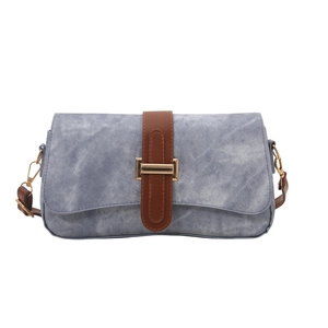 Sac sous le bras rétro français en denim bleu et finitions en cuir marron pour femme