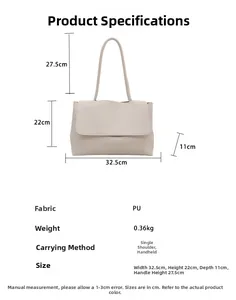 Guide des tailles montrant les dimensions du grand sac cabas en PU avec bandoulière