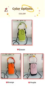 Trois mini sacs bandoulière en nylon vert, orange et violet avec anses en corde colorée