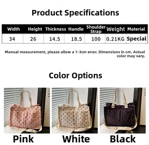 Detailed size specifications for canvas tote bags in pink, white, and black colors