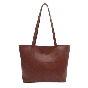 Sac fourre-tout classique en cuir PU marron foncé avec lettrage doré et anses