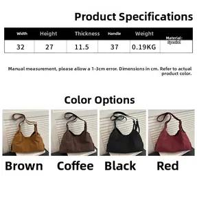 Detailed size chart and multi-color view of large capacity faux suede tote bags