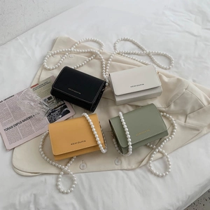 Sac Bandoulière Femme Chaîne de Künstliche Perles Synthétiques Cuir Synthétique Petit Sac Carré Élégant Main pour Dame