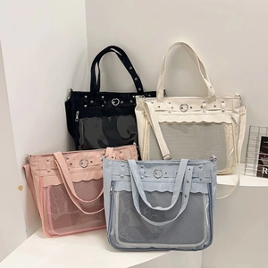 Sac Ita de Mode pour Femmes Grande Capacité en Cuir PU Fenêtre Transparente Sac à Épaule avec Boucle en Cœur et Rivets