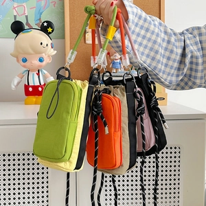 Mini Sac à Bandoulière en Nylon Imperméable pour Unisexe Plein Air Couleur Contrastée Sac Utilitaire Avec Bandoulière en Corde Tissée
