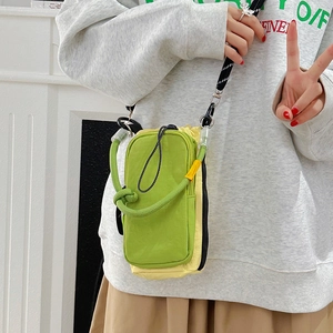 Mini sacoche de téléphone en nylon vert néon et jaune avec bandoulière réglable