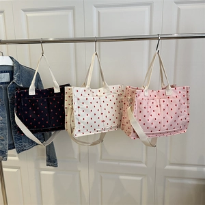 Women Corduroy Heart Print Tote Bag Casual Large Capacity Shoulder Crossbody Bag With Adjustable Strap For School Daily Use