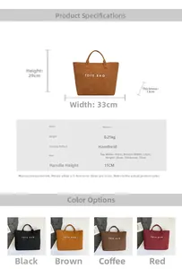 Detaillierte Größentabelle und Spezifikationen für Wildleder-Shopper mit Maßen und Farben