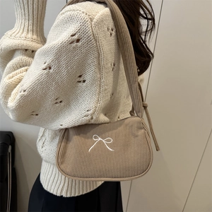 Sac à bandoulière en velours côtelé avec broderie nœud pour femmes au style automnal