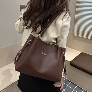 Grande borsa tote marrone scuro in pelle vintage per donna, borsa a tracolla casual