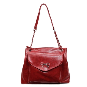 Sac fourre-tout rouge vintage en similicuir avec nœud argenté et bandoulière en chaîne