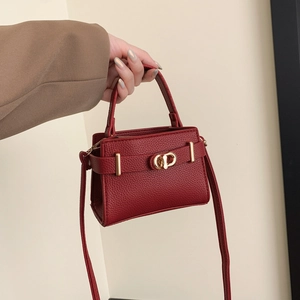 Damen Mini PU Leder Litchi Textur Handtasche Mit Goldenem Verschluss Schulter Umhängetasche Mode Urban Minimalist Kleine Tasche