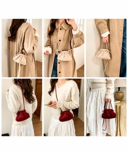 Collage of chic ruched cloud bags in beige and burgundy colors for various styling