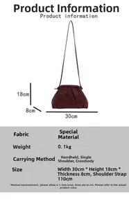 Detailed size chart for the leopard print pleated shoulder bag with strap dimensions