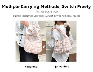 Detail showing versatile pink quilted cotton crossbody bag for multiple carrying methods