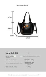 Size chart for vintage PU tote bag with detailed measurements and handle dimensions