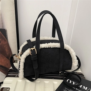 Sac à Bandoulière Rétro en Simili Daim avec Épissage en Peluche Sac à Main en Laine d'Agneau Élégant Sac Oreiller