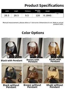 Detailed size chart and multi-color vintage PU leather handbag options for women