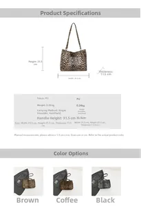 Detailed size chart and specifications for the leopard print PU leather tote bag