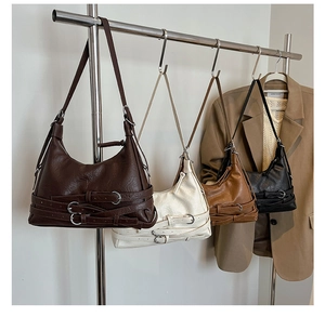 Retro motorcycle tote bags in four colors with side buckle straps and silver metal rings