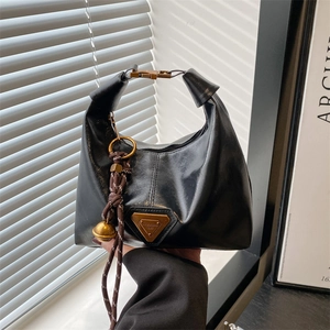 Vintage Synthetic Leather Underarm Shoulder Bag For Women Trendy Simple Commuter Crossbody Bag With Triangular Metal Logo Decor