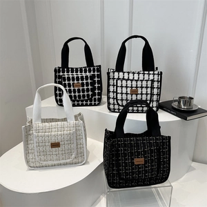Korean Minimalist Plaid Canvas Tote Bag For Women Large Capacity Fashion Winter Shoulder Bag Stylish Daily Tote Handbag