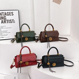 Vintage small square handbags in four colors with gold twist locks and woven charms