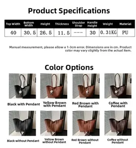 Detailed dimension chart and color options for the minimalist faux leather tote bag