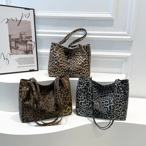 Leopard Print Tote Bag For Women Retro Large Capacity Synthetic Leather Shoulder Bag Casual Top Handle Shopping Bag