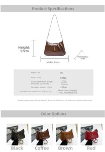 Spécifications détaillées de taille pour un sac demi-lune vintage avec boucle dorée