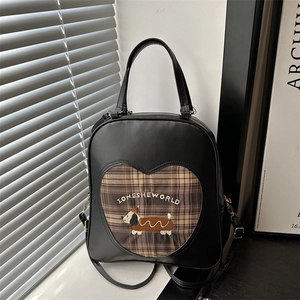 Zaino Donna Vintage Pelle Sintetica Patchwork Cuore Plaid Ricamo Bassotto Borsa a Tracolla Multiuso per Quotidiano Scuola Pendolarismo