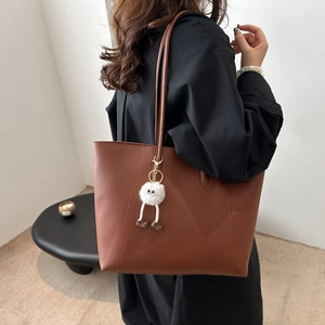 Women's Large Capacity Synthetic Leather Tote Bag Minimalist Commuting Shoulder Bag Soft Square Handbag For Office Daily Wear