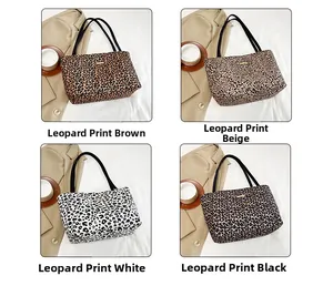 Collage of chic leopard print tote bags in four versatile colors for casual autumn style