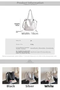 Detailed view of the small PU leather bucket bag showing dimensions and color options