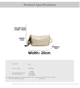Detailed size chart of cream white PU leather crossbody bag with dimensions and weight