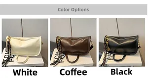Detailed comparison of vintage moon bags in white, brown, and black with tassels